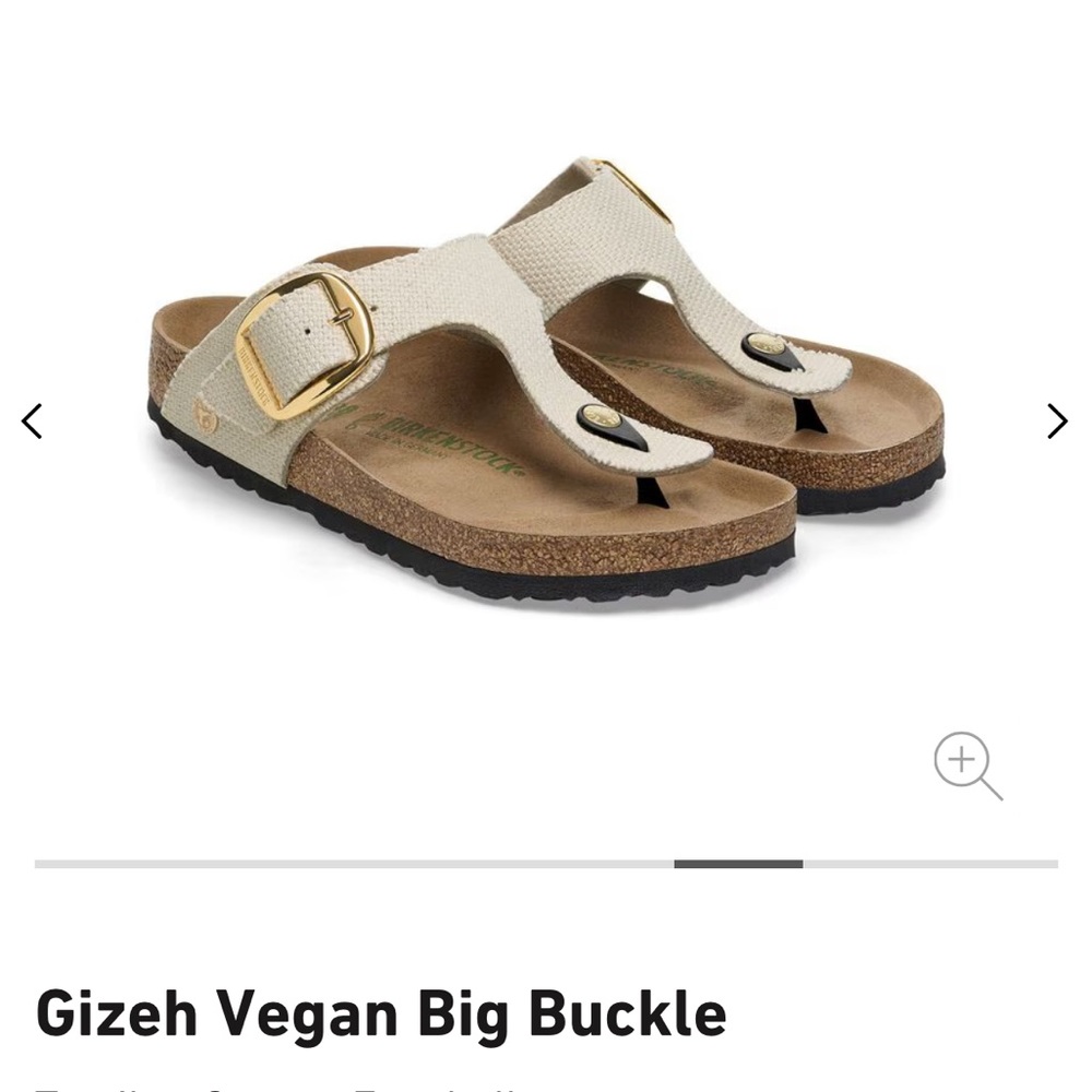 Birkenstock Gizeh Vegan Big Buckle Sandals in Off-White with Gold Buckles